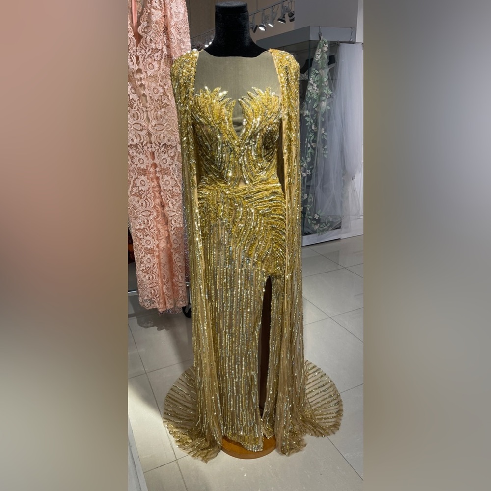 MNM couture gold dress